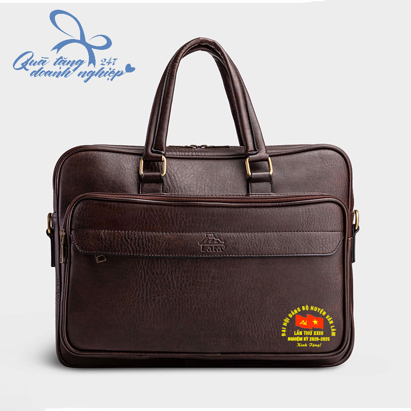 Cặp Da In Logo Đại Hội Cao Cấp - Tiện Lợi - Màu Nâu