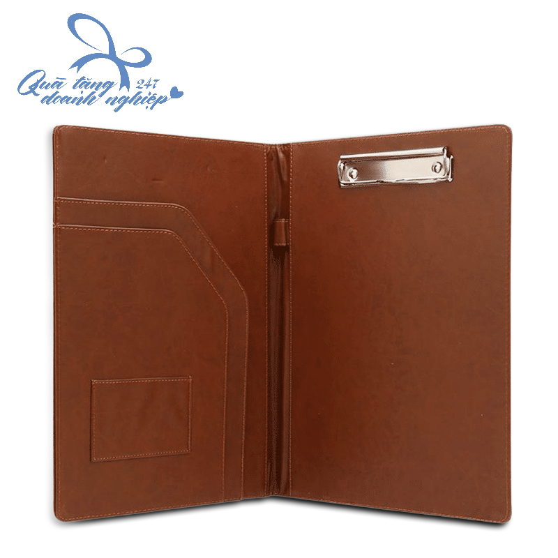 Bìa Trình Ký Da Nâu - 1 Khe Thẻ + 2 Ngăn Tài Liệu