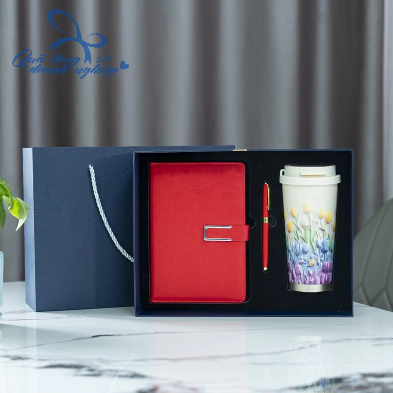 Combo Hộp Quà Tặng Doanh Nghiệp: Sổ + Bút + Ly Thiết Kế