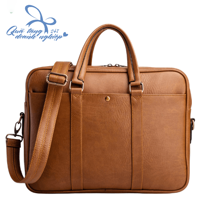 Cặp Da In Logo Nâu Bò - Tặng Hội Nghị Cấp Cao