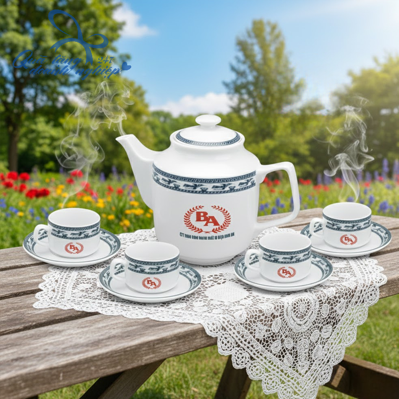 Bộ Ấm Trà Họa Tiết Chim Lạc - In Logo