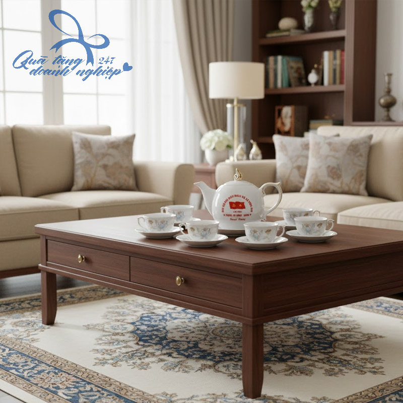 Bộ Ấm Trà In Logo - Dáng Bưởi Hoa Sen Tinh Tế