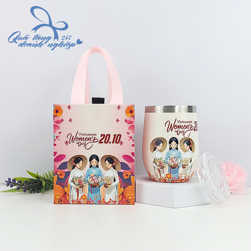 Bộ Quà Tặng 20/10 - Cốc Để Bàn Kèm Túi Thiết Kế