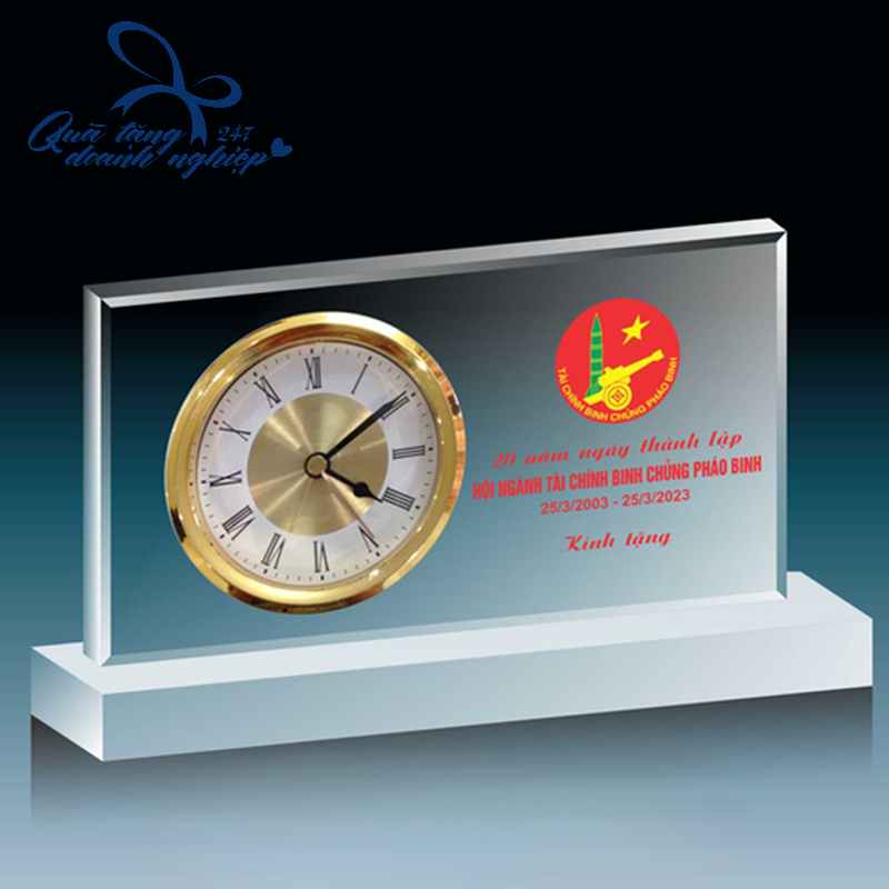Đồng Hồ Để Bàn In Logo - Chất Liệu Pha Lê - Quà Tặng Cao Cấp