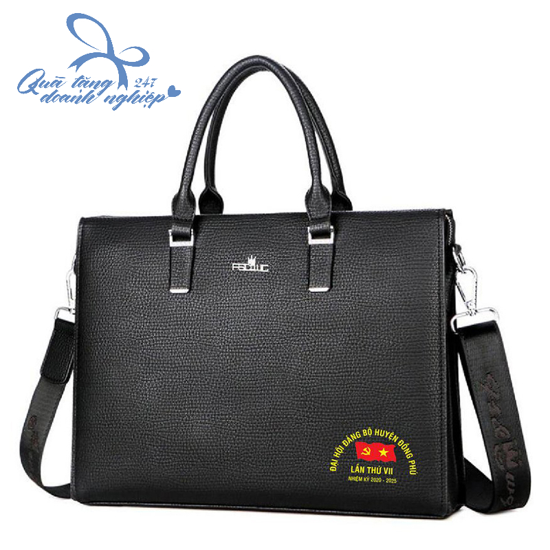Cặp Da Đại Hội Xách Tay Kèm Quai - Màu Đen, Da Sần