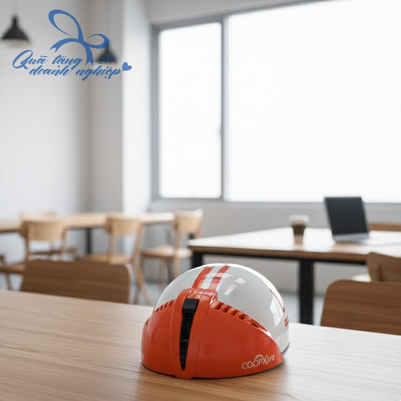 Mũ/ Nón Bảo Hiểm 1/2 In Logo – Mẫu 05 , màu trắng + cam