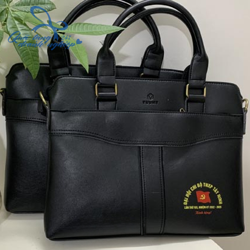 Cặp Da Tặng Hội Nghị - Thiết Kế Hiện Đại Nhiều Ngăn, Màu Đen