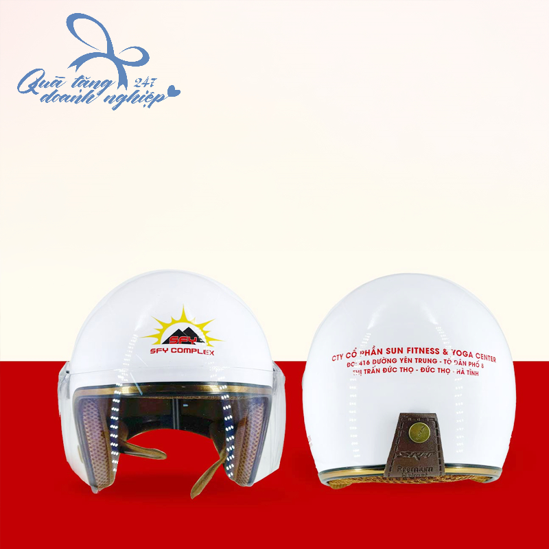 Mũ/ Nón Bảo Hiểm 3/4 In Logo – Mẫu 07 - Màu Trắng