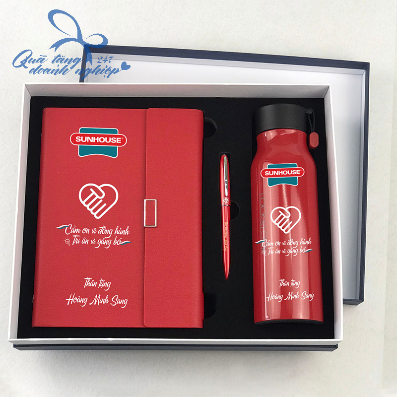 Quà Tặng Đối Tác Sang Trọng: Sổ + Bút + Bình Lock&Lock