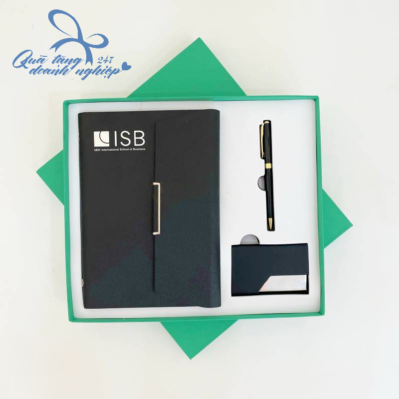 Combo Hộp Quà Tặng Sổ Tay In/ Khắc Logo + Bút + Ví Thẻ