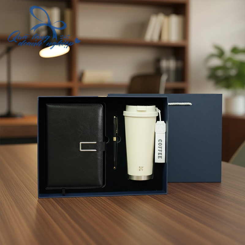 Bộ Quà Tặng Đối Tác Cao Cấp: Hộp + Ly Cà Phê + Sổ + Bút