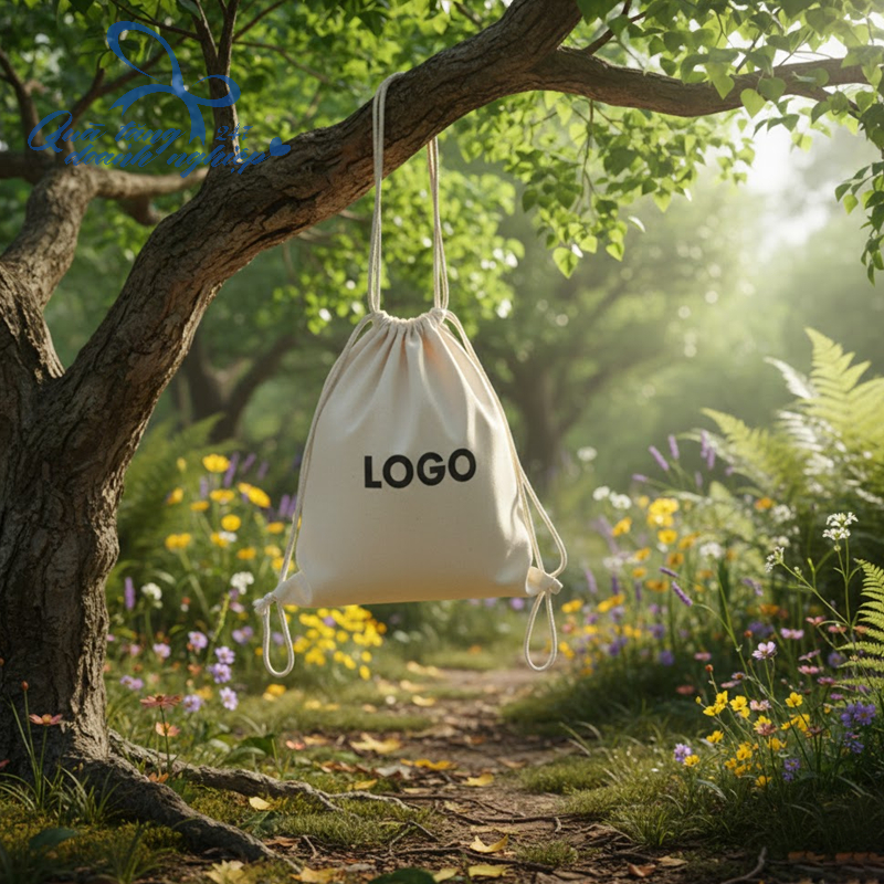 Balo Canvas Dây Rút Thiết Kế Theo Yêu Cầu, In Logo