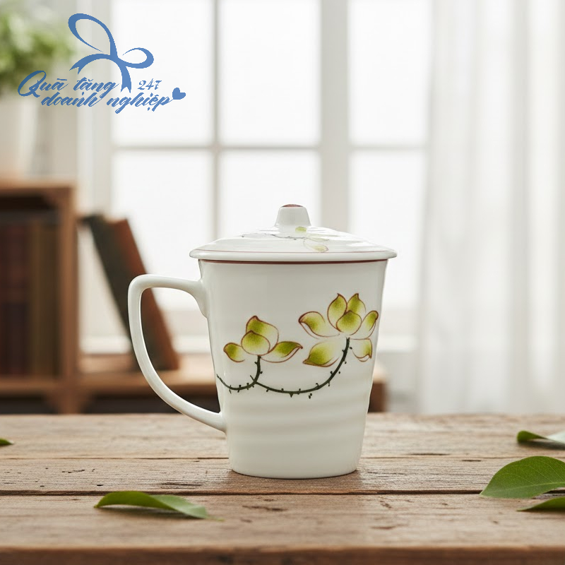 Ly Sứ In Họa Tiết - Trụ Thon, Có Nắp