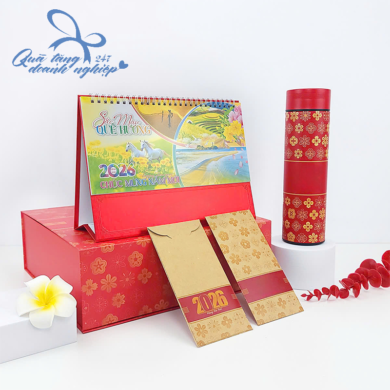 Quà Tặng Tết Cho Nhân Viên - Bộ Lịch + Bình Giữ Nhiệt